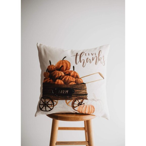 Ivy & Sage Market Other - Give Thanks Fall Pillow 10x10  Cover With Pumpkin Wagon Design Farmhouse Décor I